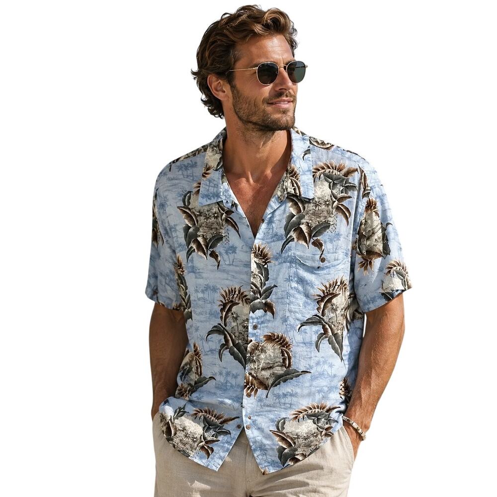 Batik Bay Hawaiian Camp Shirt Mens Size 3XB Light Blue Tropical Aloha Button 3X